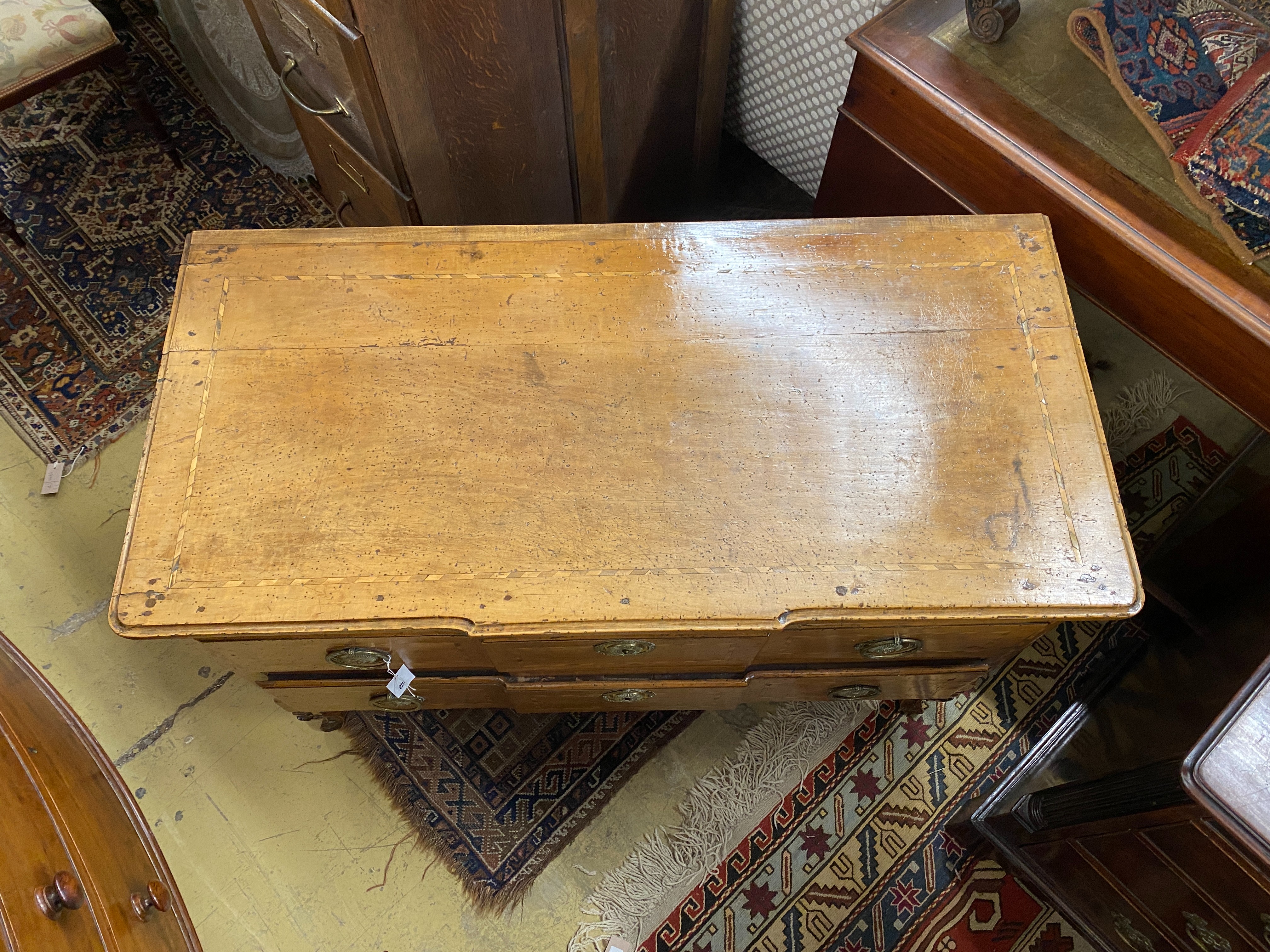 An 18th century Dutch banded walnut two tier commode, length 116cm, depth 57cm, height 78cm